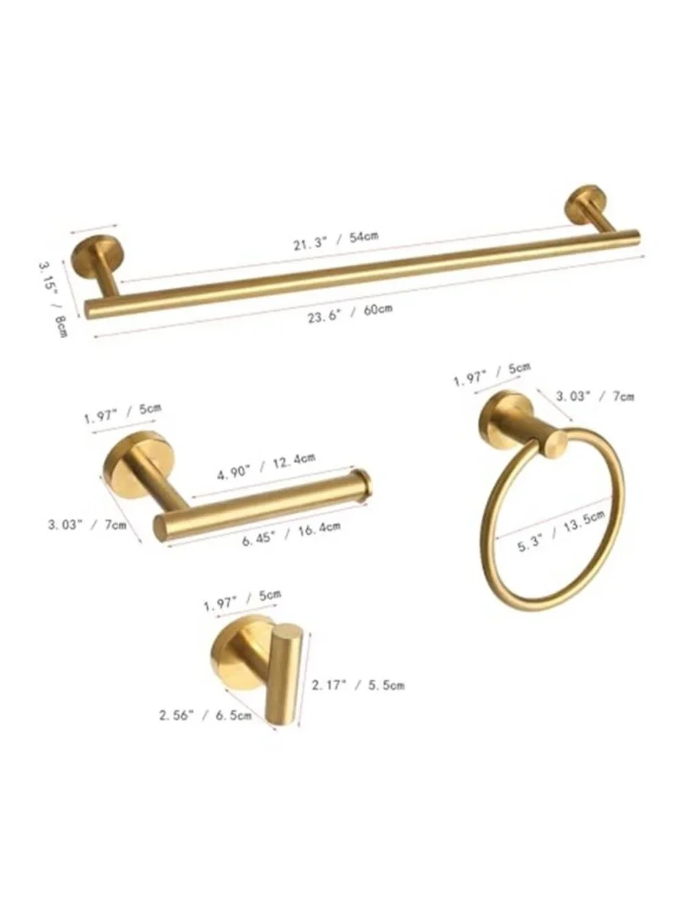 Brushed Gold Bathroom Hardware Set Towel Bar Towel Ring Hooks 5 Piece